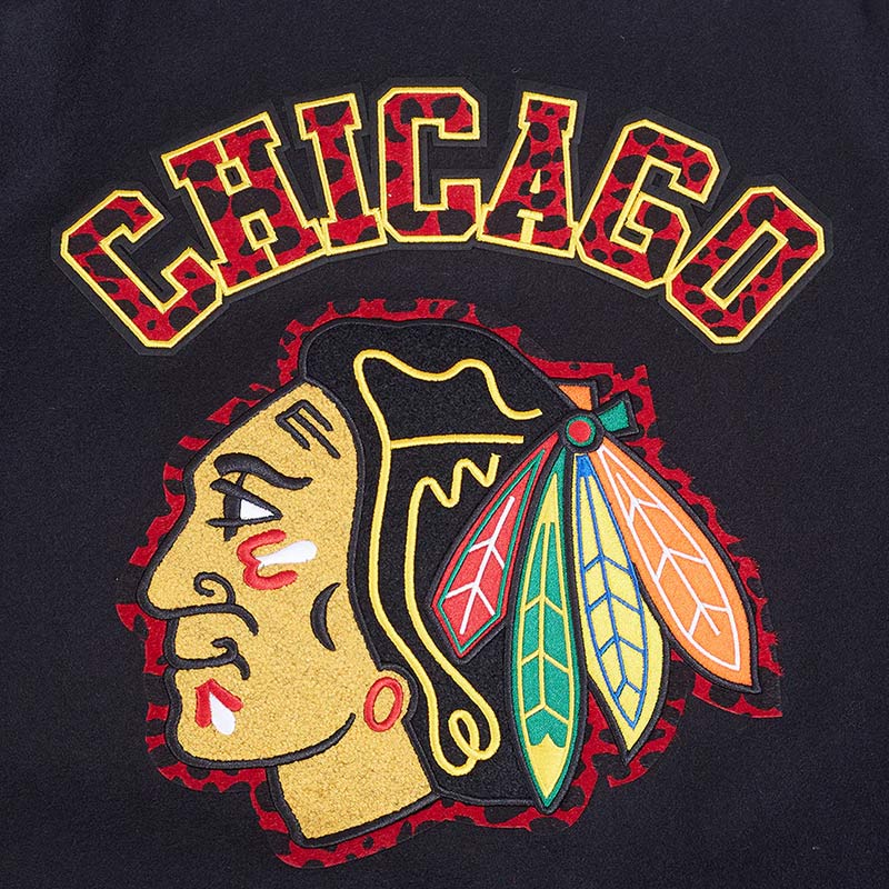Chicago Blackhawks Animal Print Varsity Wool/Leather Jacket - Image 10