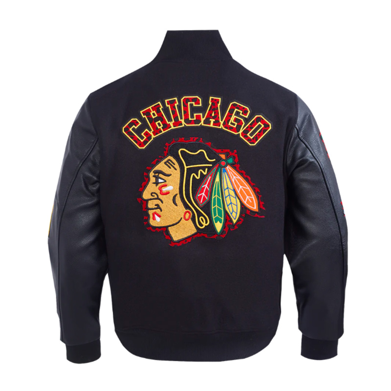 Chicago Blackhawks Animal Print Varsity Wool/Leather Jacket - Image 2