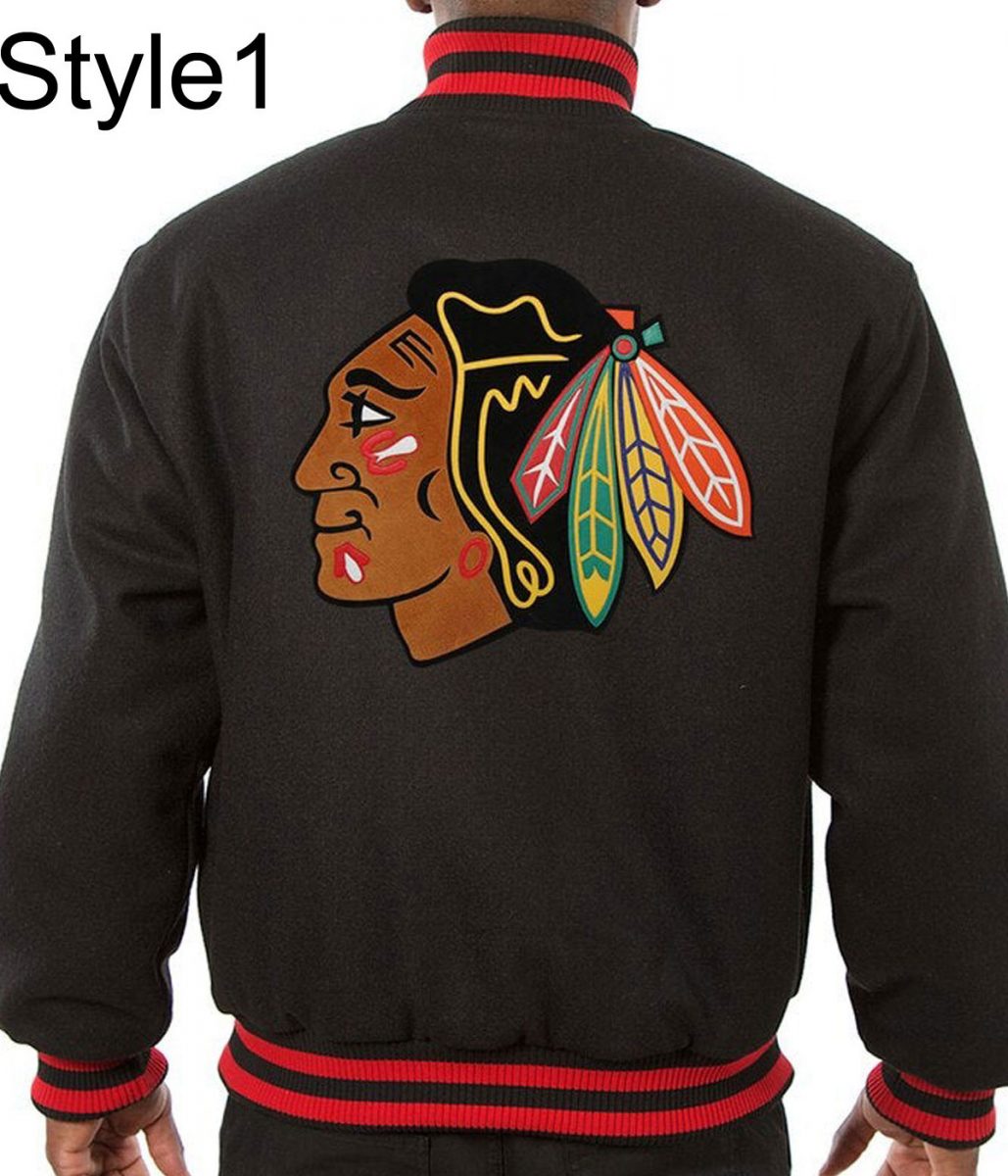 Varsity Chicago Blackhawks Black Wool Jacket - Image 3