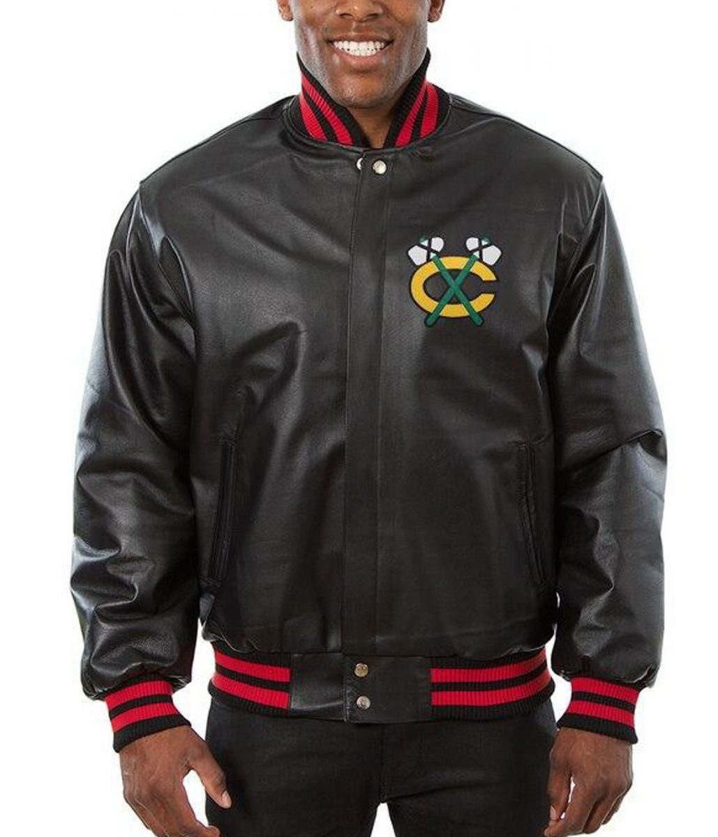 Varsity Chicago Blackhawks Black Leather Jacket