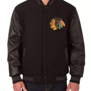 Varsity Chicago Blackhawks Black Wool/Leather Jacket