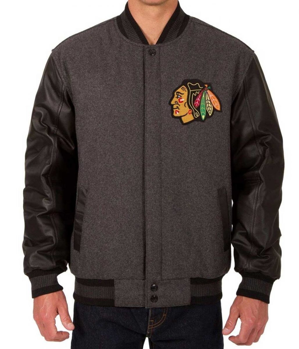 Varsity Chicago Blackhawks Wool/Leather Charcoal Jacket