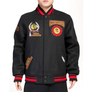 Chicago Blackhawks Black Crest Varsity Wool Jacket