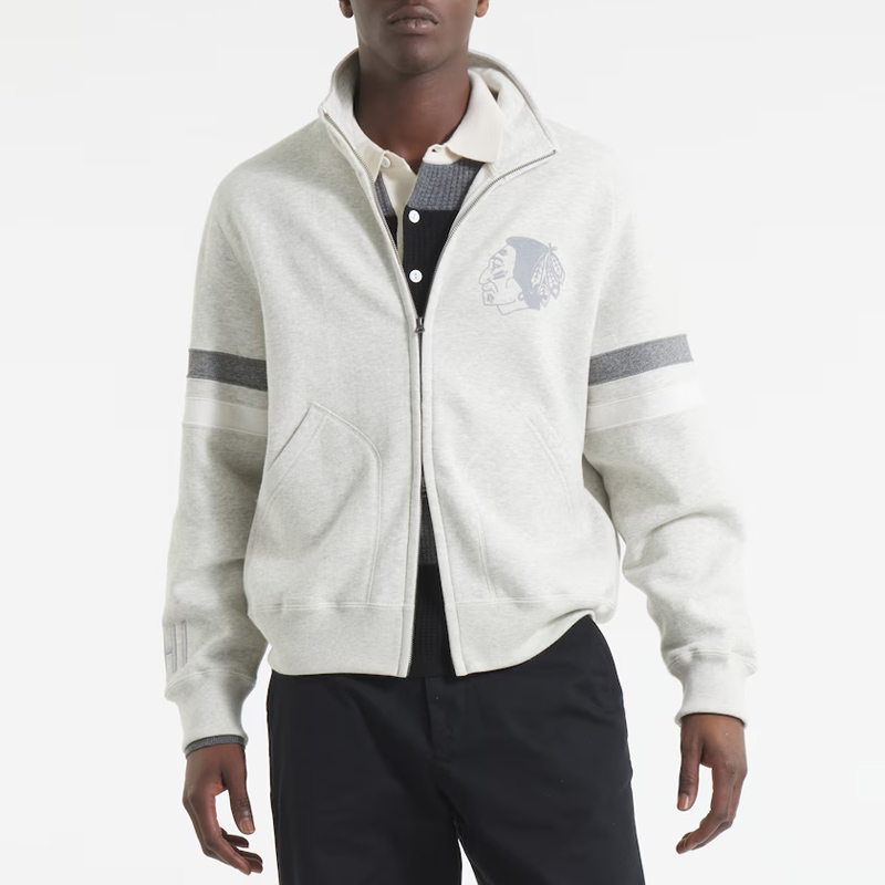 Chicago Blackhawks Leafs Heather Gray Striped Fleece Jacket