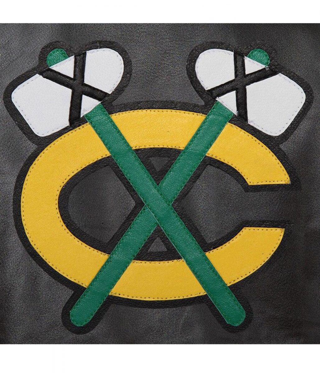 Varsity Chicago Blackhawks Black Leather Jacket - Image 3