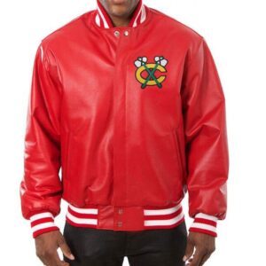 Varsity Chicago Blackhawks Red Leather Jacket