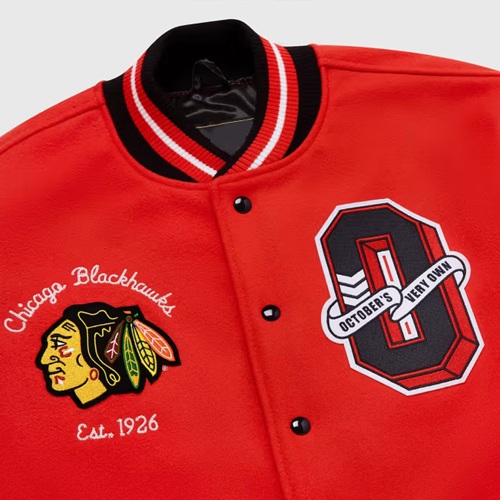 OVO Chicago Blackhawks Varsity Jacket - Image 4