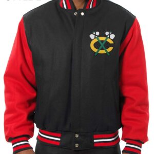 Chicago Blackhawks Red and Black Two Tone Wool Varsity Jacket