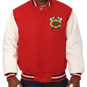 Varsity Chicago Blackhawks Red and White Two Tone Jacket