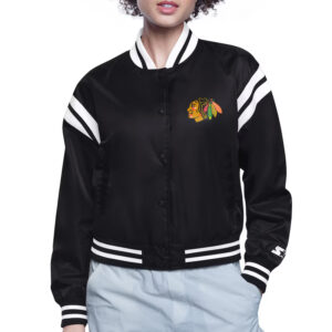 Chicago Blackhawks Printed Logo Varsity Satin Jacket
