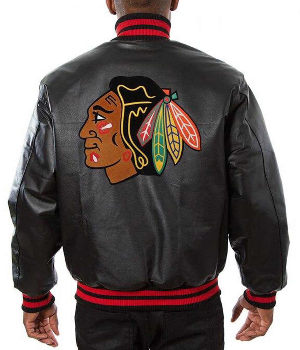 Varsity Chicago Blackhawks Black Leather Jacket - Image 2