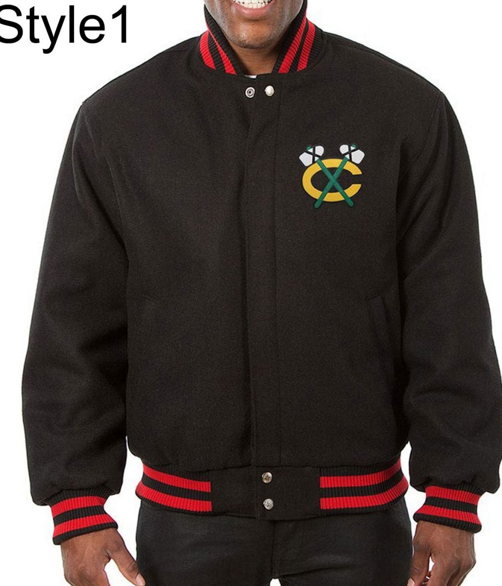 Varsity Chicago Blackhawks Black Wool Jacket