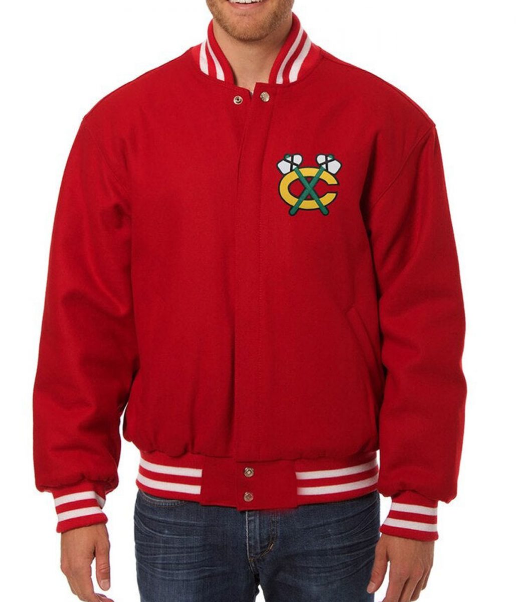 Varsity Chicago Blackhawks Red Wool Jacket
