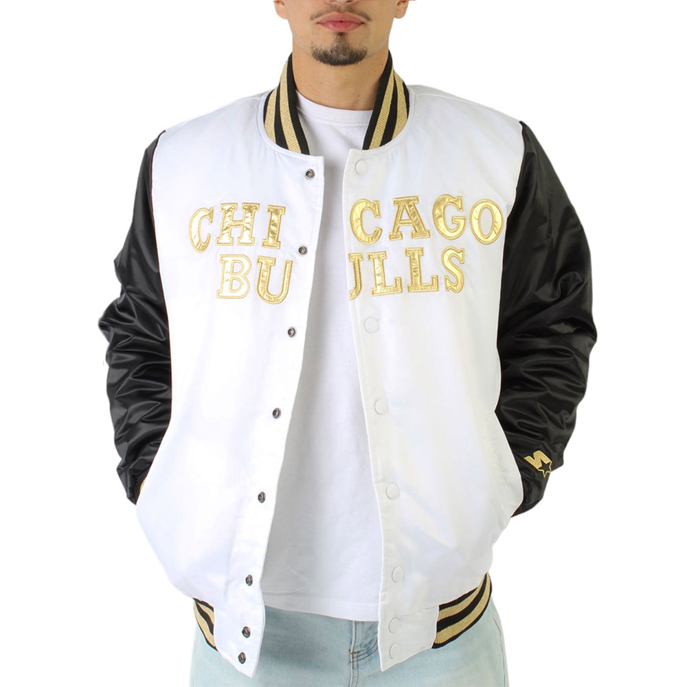 Chicago Bulls Black and White Satin Jacket - Image 3