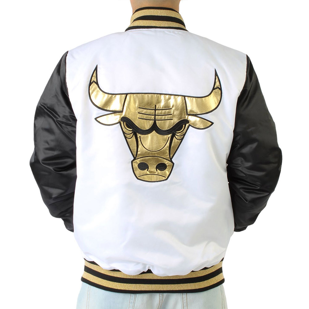 Chicago Bulls Black and White Satin Jacket - Image 2