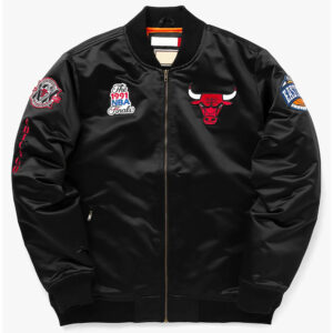Chicago Bulls Bomber Black Satin Jacket