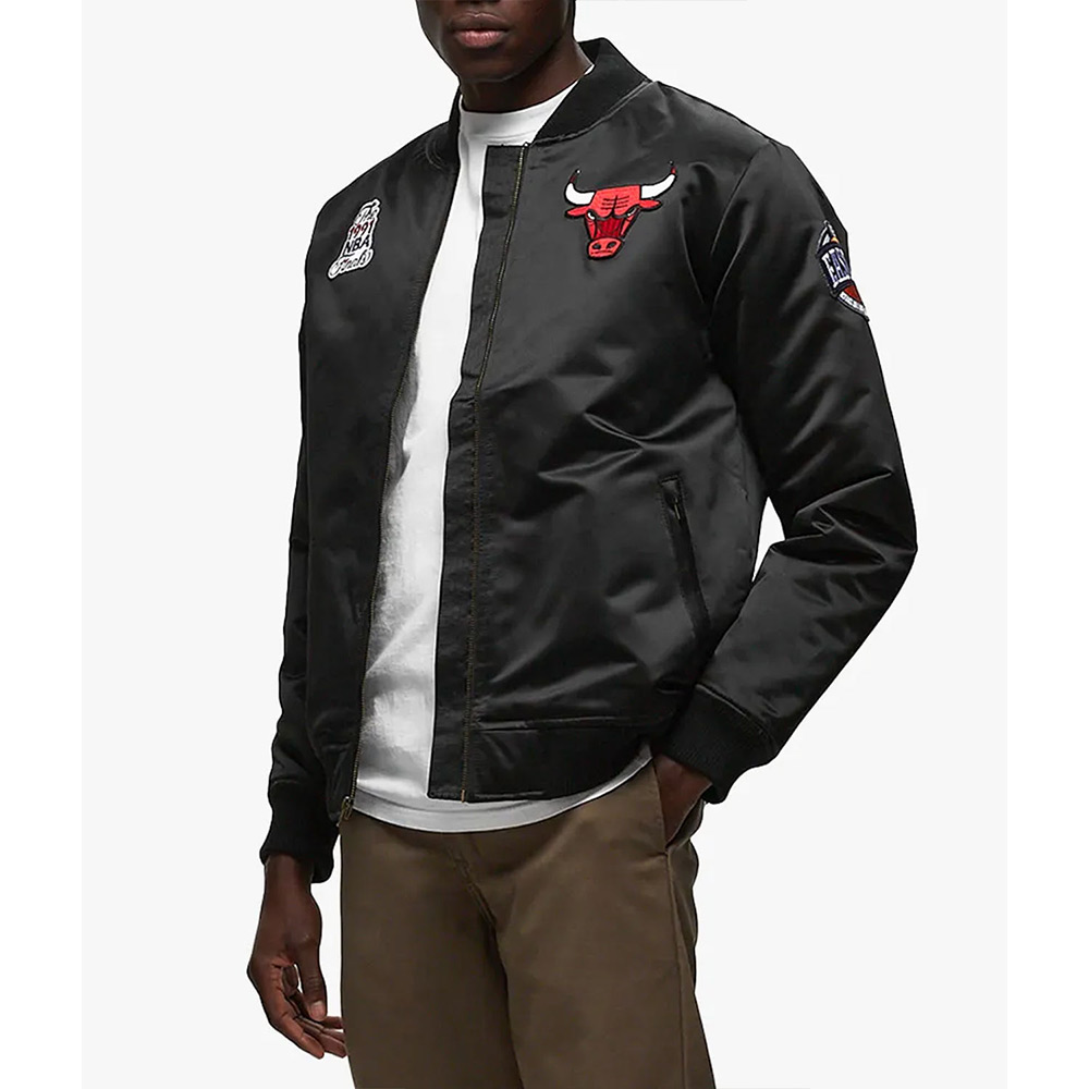 Chicago Bulls Bomber Black Satin Jacket - Image 2