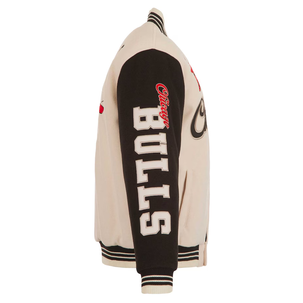 Chicago Bulls Cream and Black Varsity Jacket - Image 5