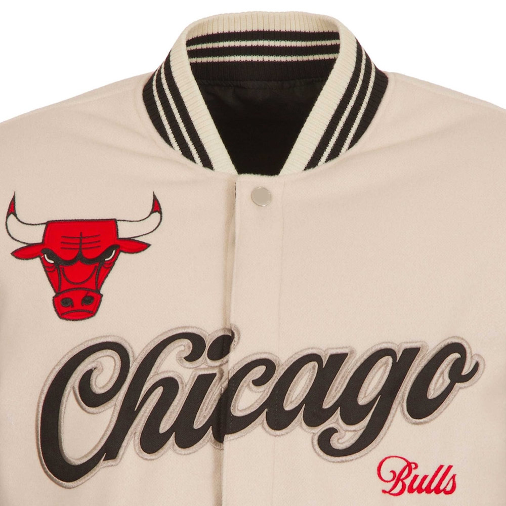 Chicago Bulls Cream and Black Varsity Jacket - Image 6