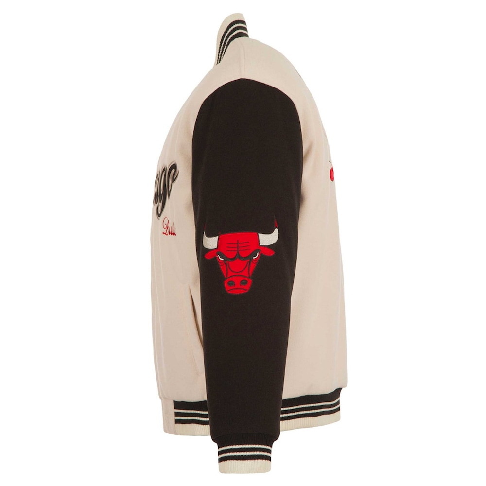 Chicago Bulls Cream and Black Varsity Jacket - Image 4