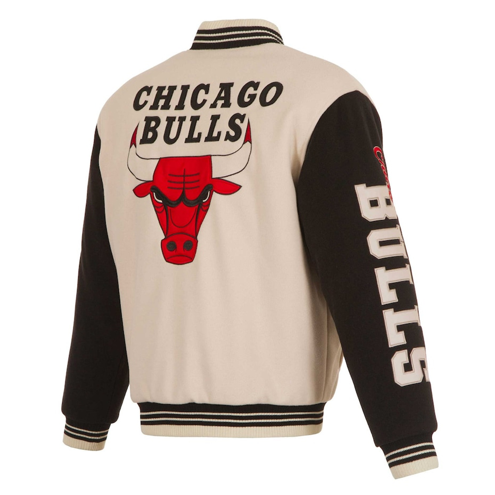 Chicago Bulls Cream and Black Varsity Jacket - Image 2