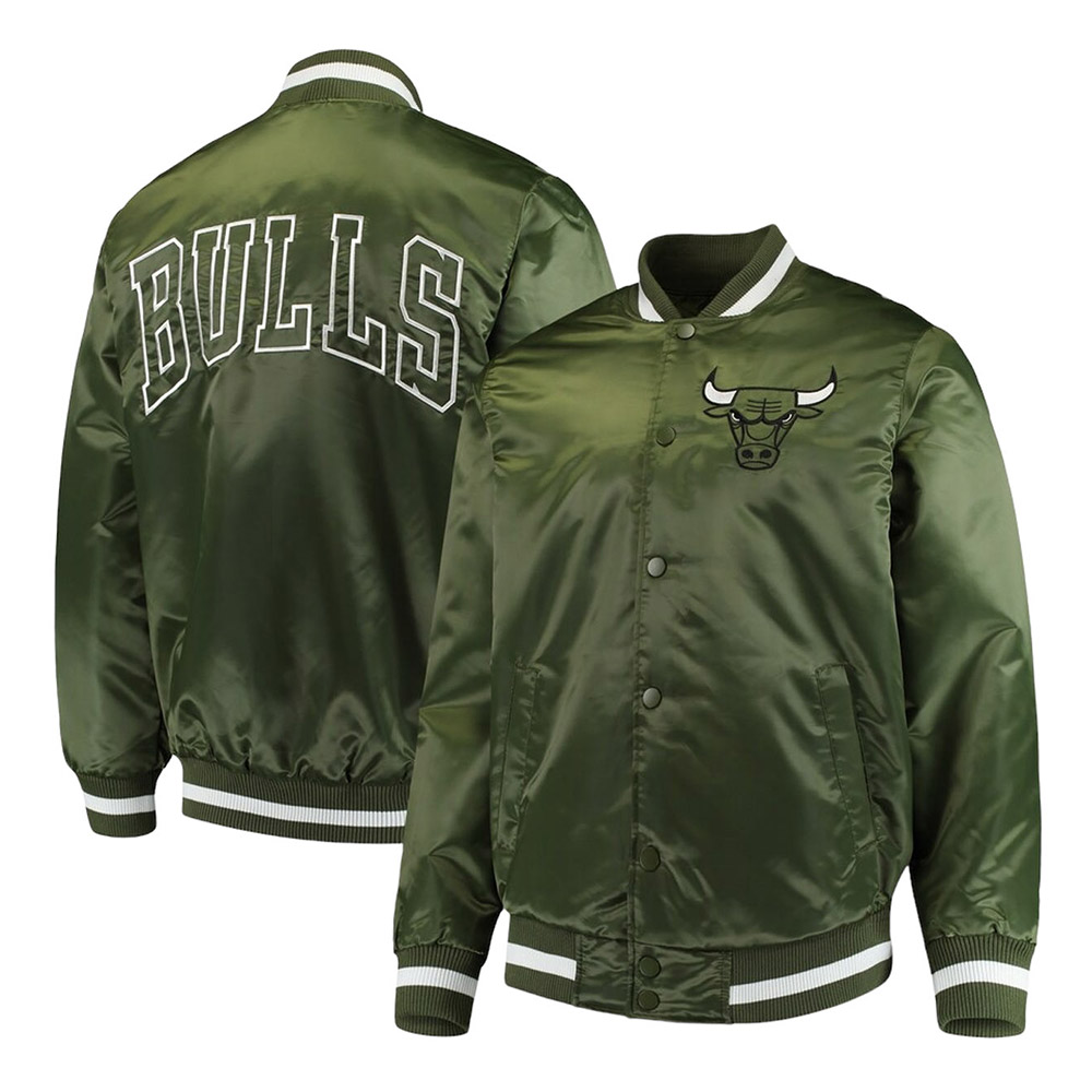 Chicago Bulls Forest Green Satin Jacket - Image 3