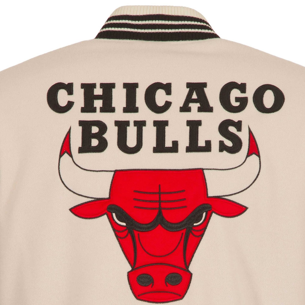 Chicago Bulls Cream and Black Varsity Jacket - Image 7