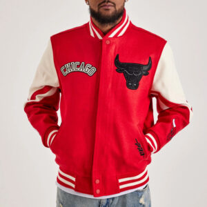 Chicago Bulls Red and White Varsity Wool Jacket