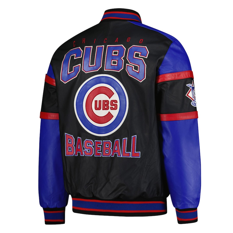 Chicago Cubs Black and Blue Varsity Leather Jacket - Image 2