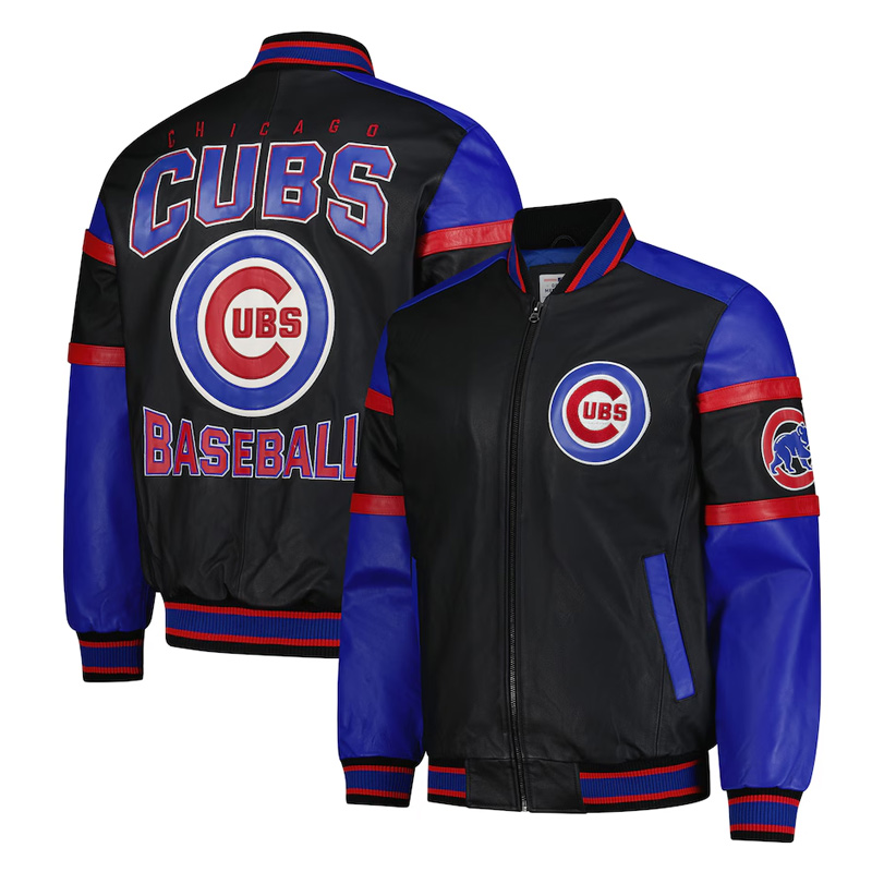 Chicago Cubs Black and Blue Varsity Leather Jacket - Image 3