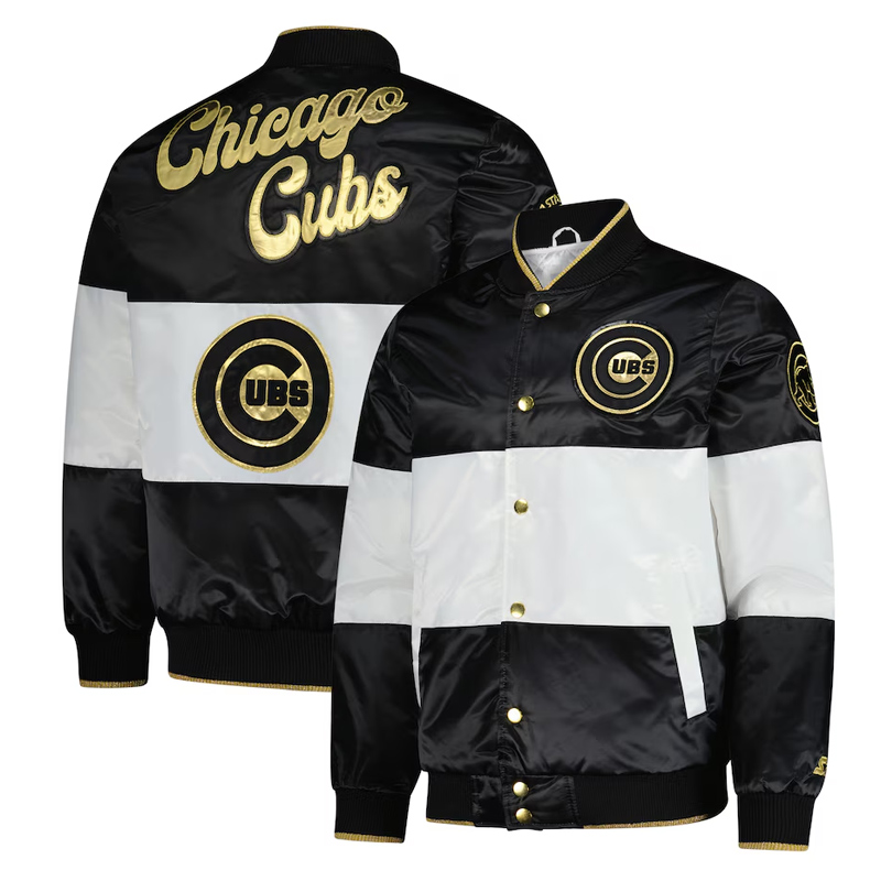 Chicago Cubs Black and White Satin Jacket - Image 3