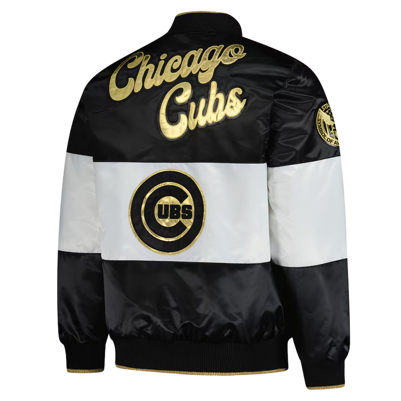 Chicago Cubs Black and White Satin Jacket - Image 2