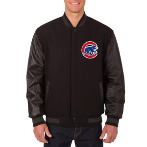 Chicago Cubs Varsity Black Wool and Leather Jacket