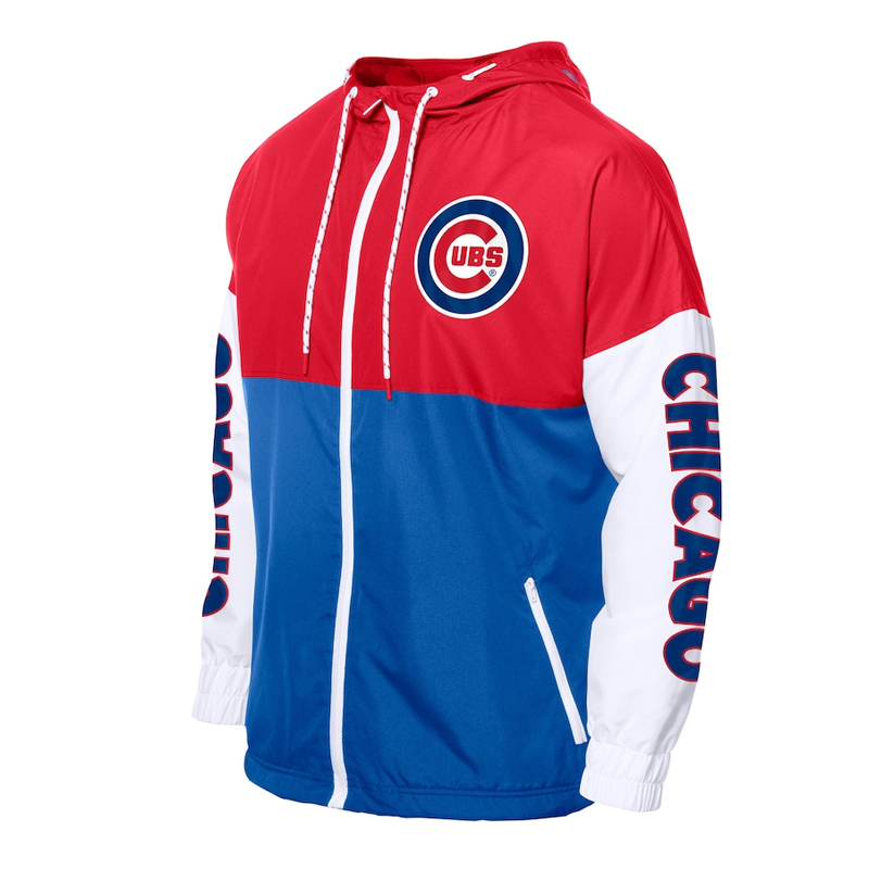 Chicago Cubs Color Block Royal/Red Hoodie Windbreaker