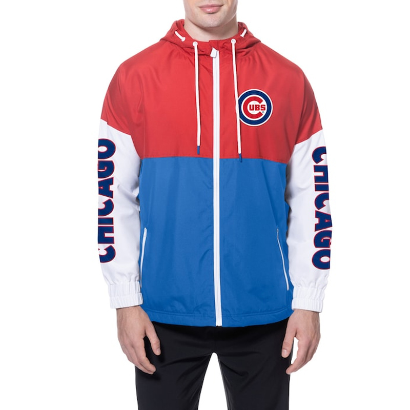 Chicago Cubs Color Block Royal/Red Hoodie Windbreaker - Image 4