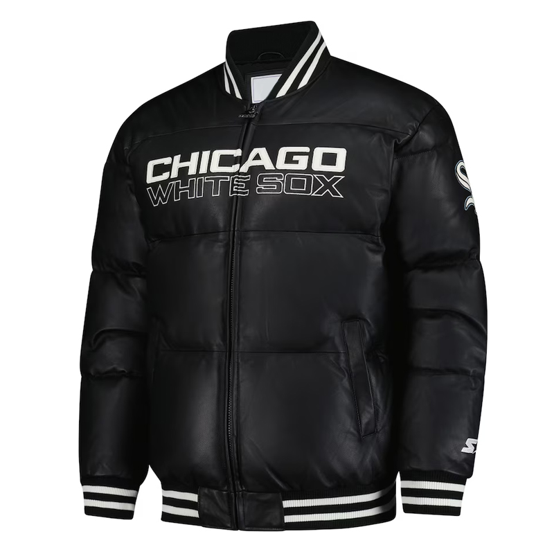 Chicago White Sox Puffer Black Satin Jacket