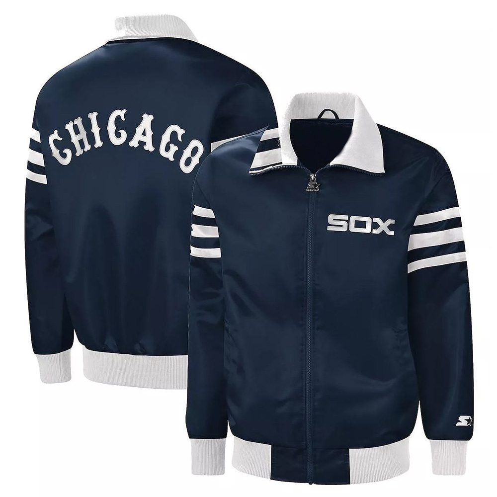 The Captain III Chicago White Sox Blue Varsity Satin Jacket - Image 3