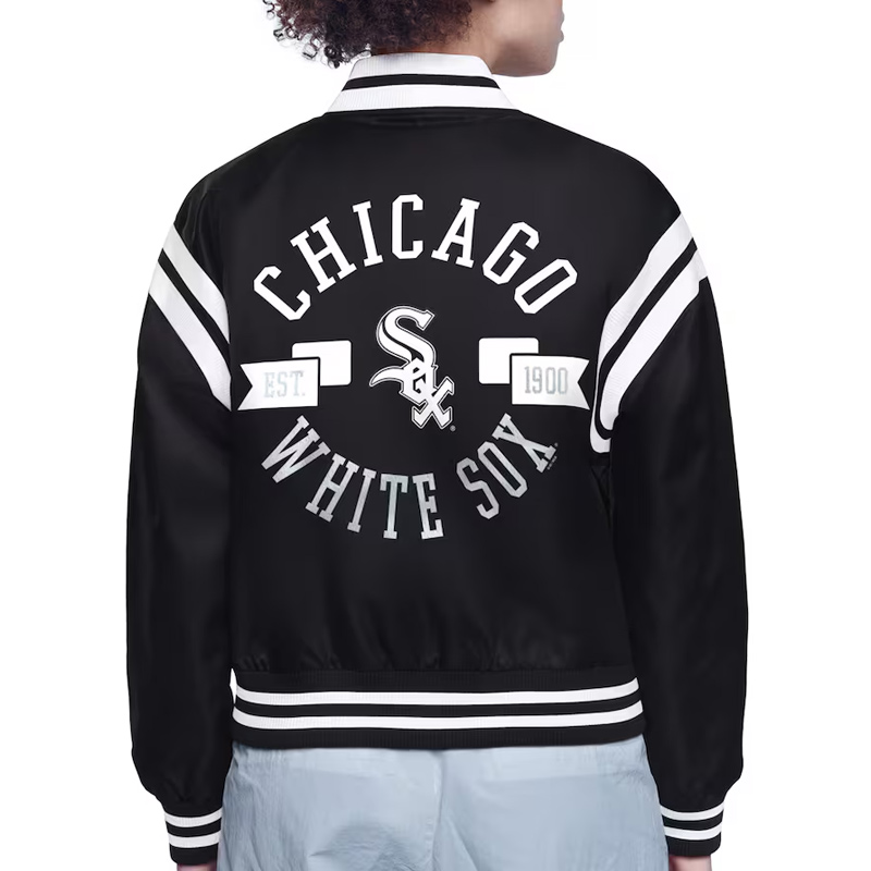Chicago White Sox Printed Logo Varsity Satin Jacket - Image 3