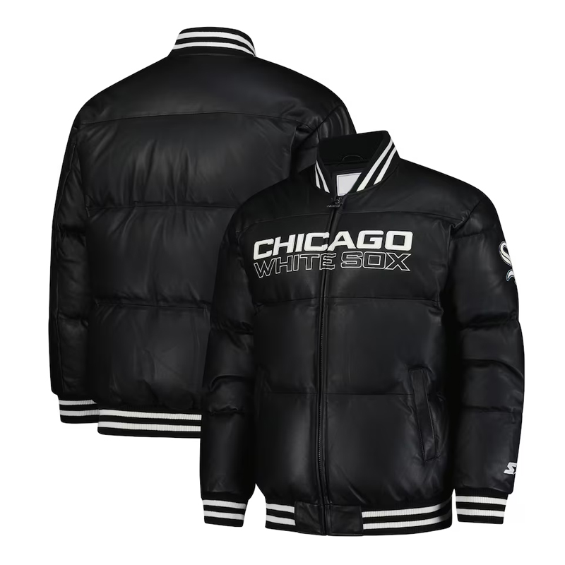 Chicago White Sox Puffer Black Satin Jacket - Image 3