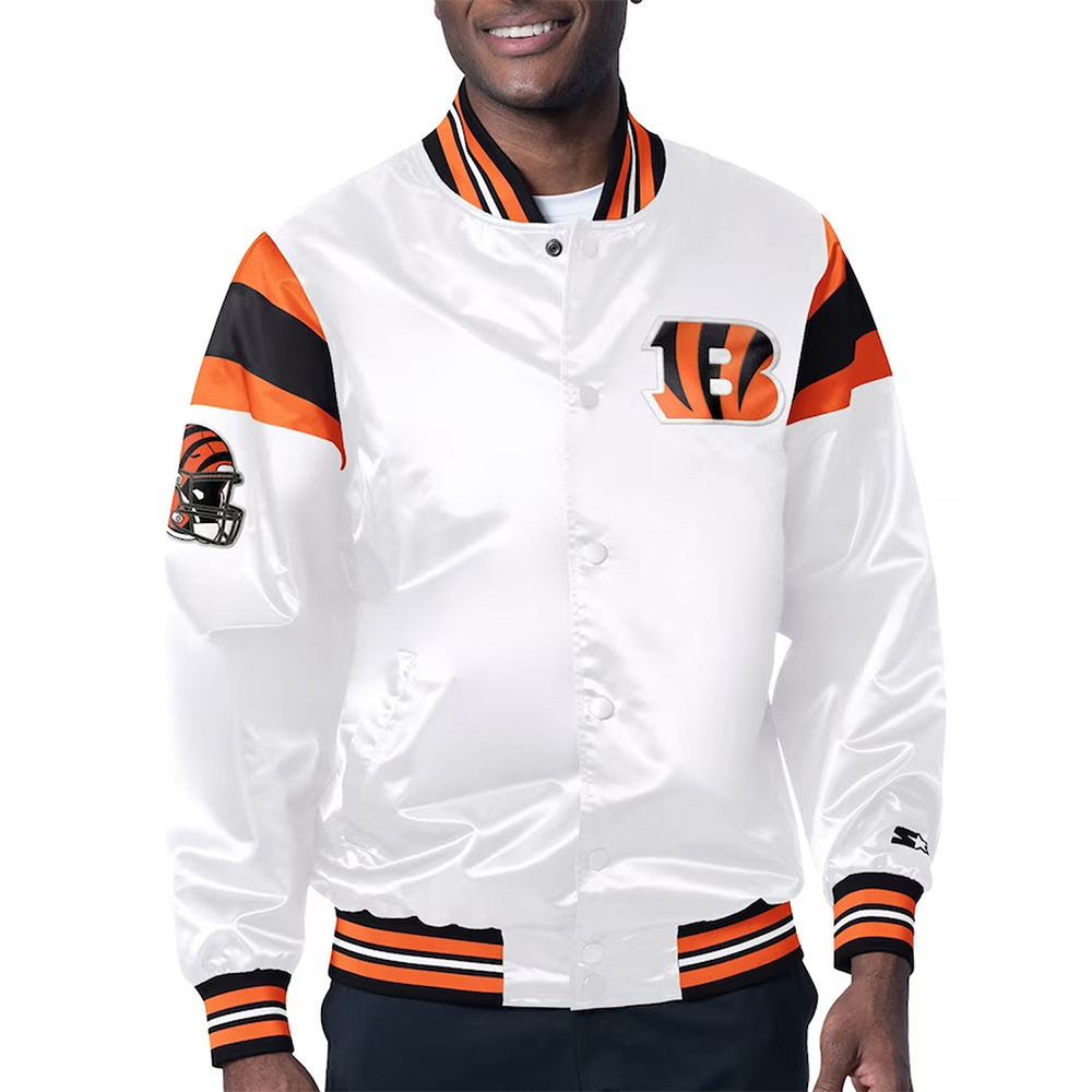 Cincinnati Bengals Midweight White Satin Jacket