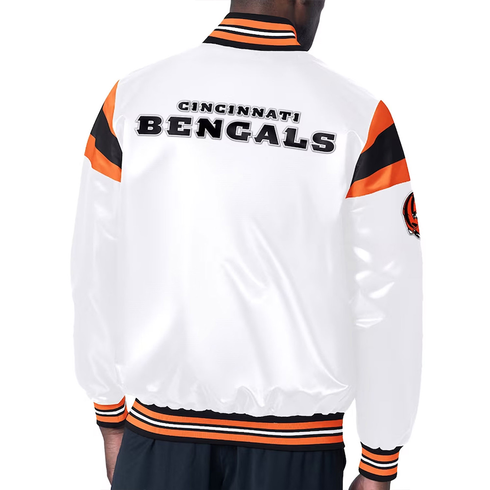 Cincinnati Bengals Midweight White Satin Jacket - Image 2