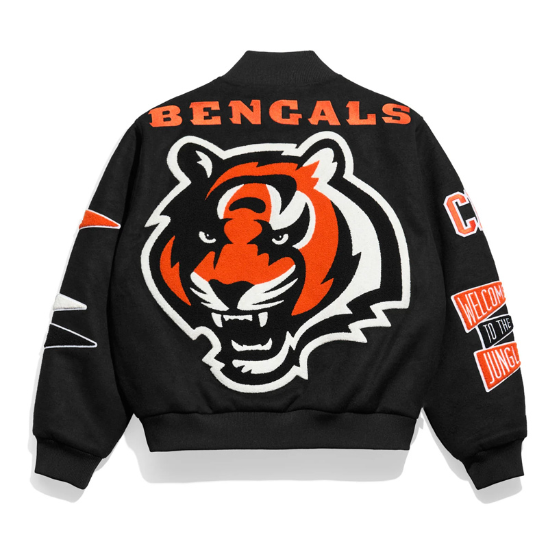 Cincinnati Bengals Pennant Black Varsity Wool Jacket - Image 2