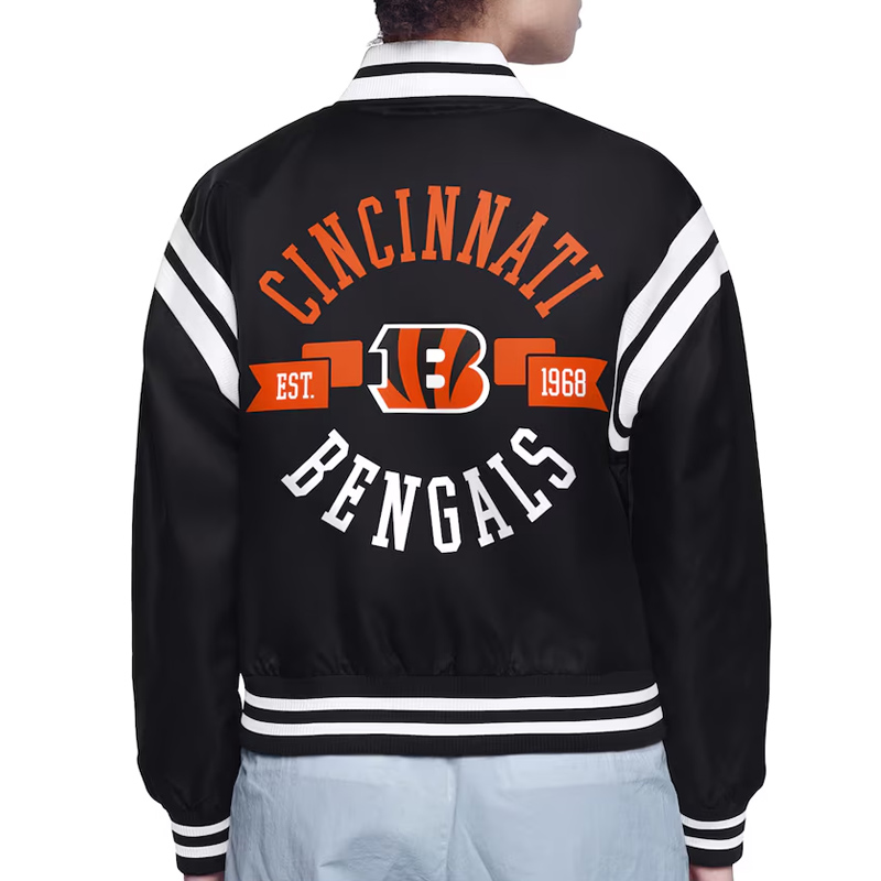 Cincinnati Bengals Printed Logo Varsity Satin Jacket - Image 3
