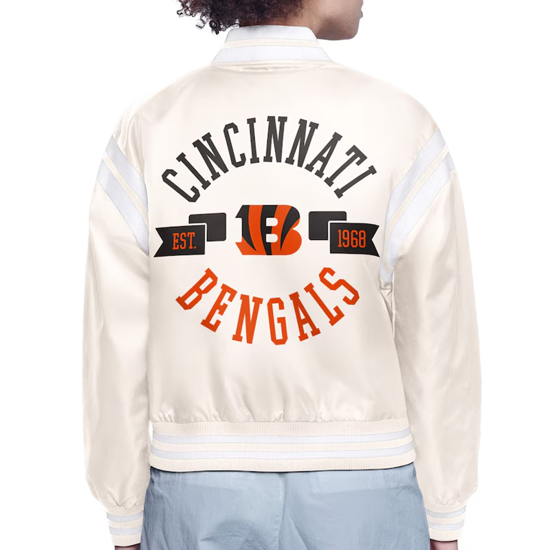 Cincinnati Bengals Printed Logo Varsity Satin Jacket - Image 4