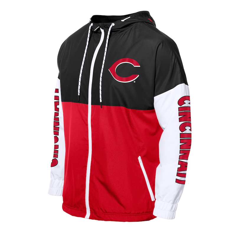 Cincinnati Reds Color Block Red/Black Hoodie Windbreaker