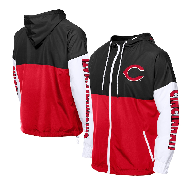 Cincinnati Reds Color Block Red/Black Hoodie Windbreaker - Image 5