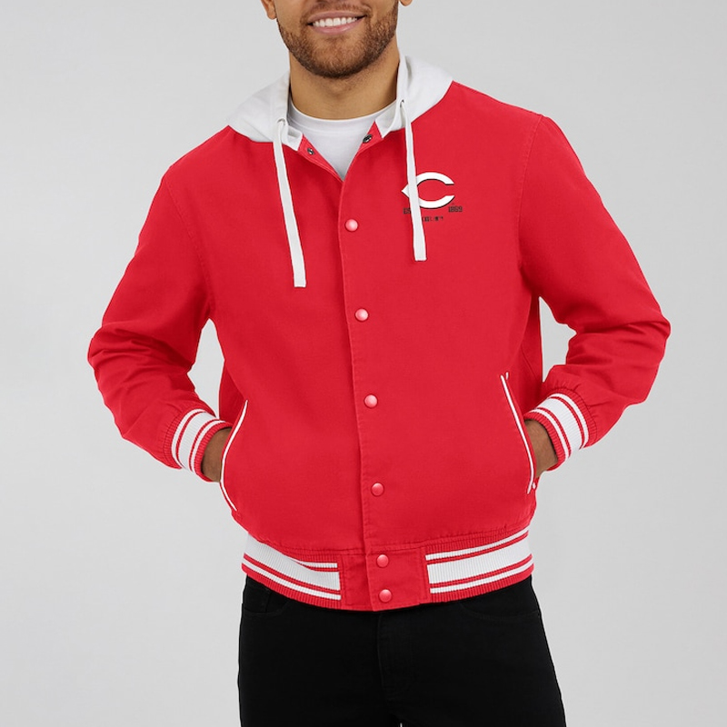 Cincinnati Reds Red Cotton Hooded Jacket - Image 4