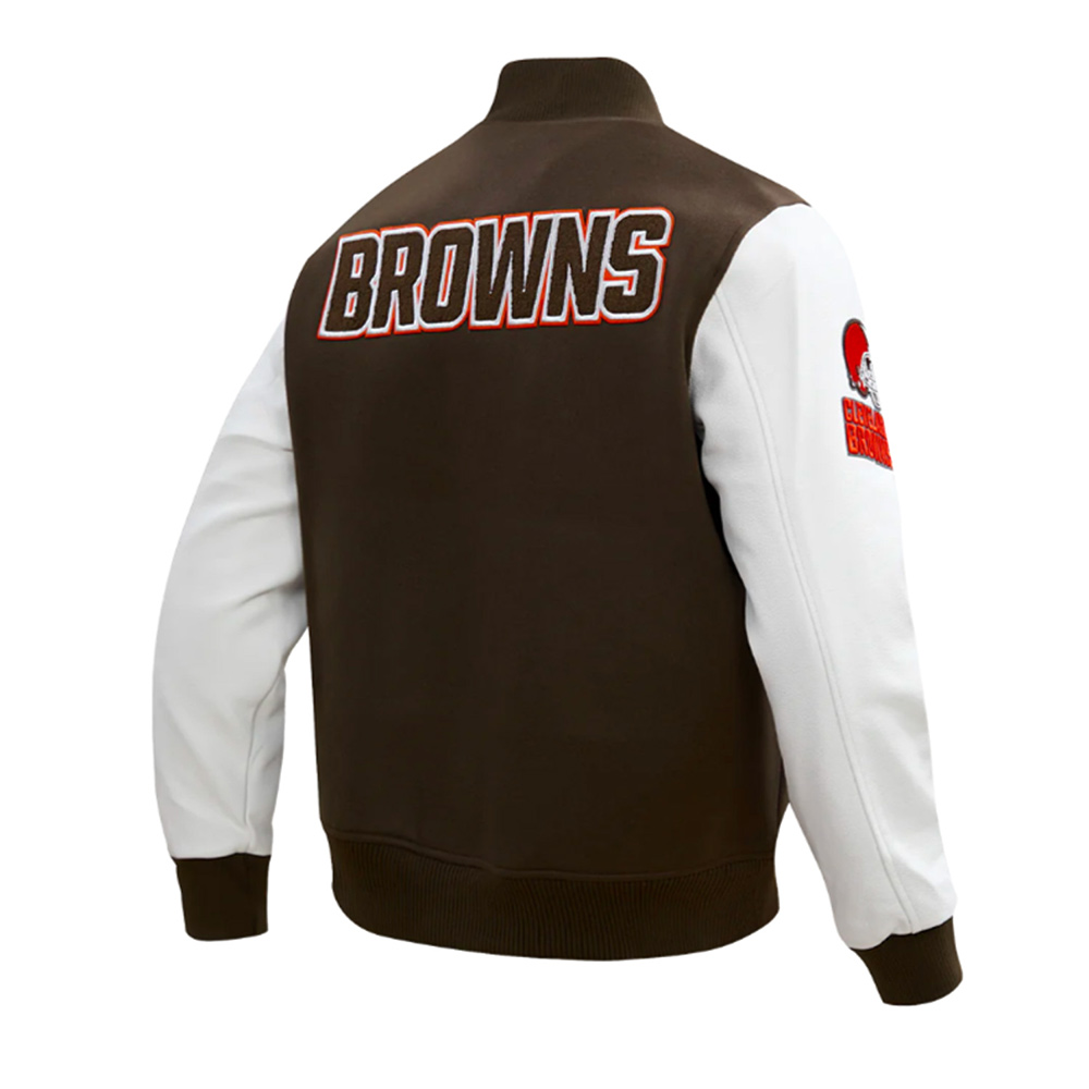 Cleveland Browns Classic Brown and White Varsity Jacket - Image 4