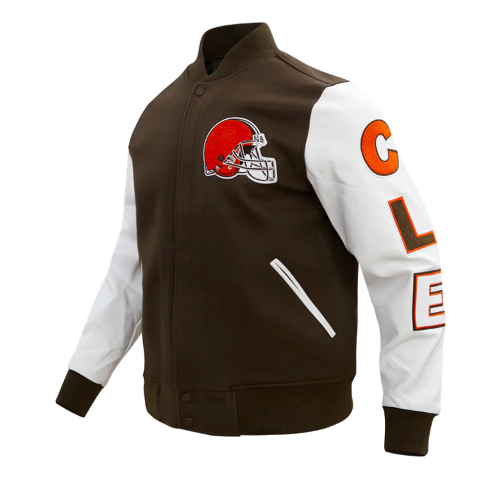 Cleveland Browns Classic Brown and White Varsity Jacket - Image 3