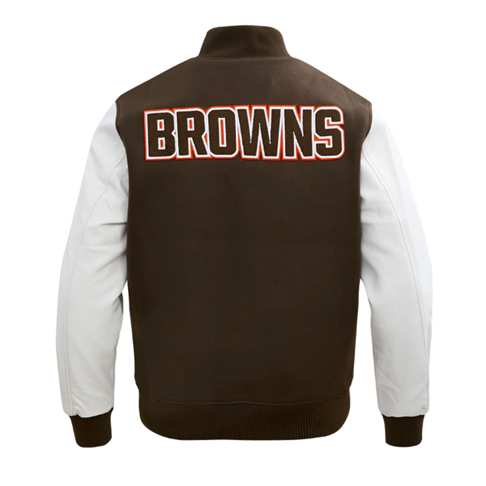 Cleveland Browns Classic Brown and White Varsity Jacket - Image 2